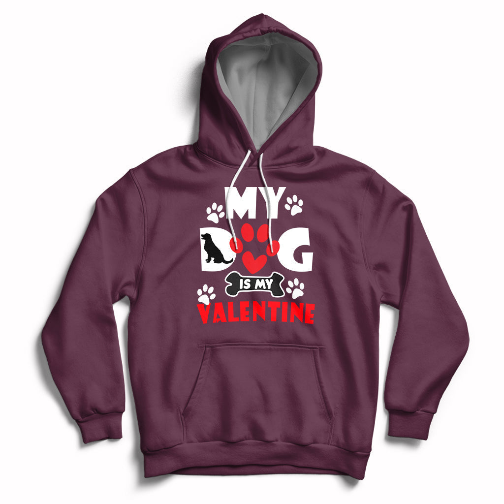 Maroon dog lover Valentine hoodie with heart paw graphic and chest logo print