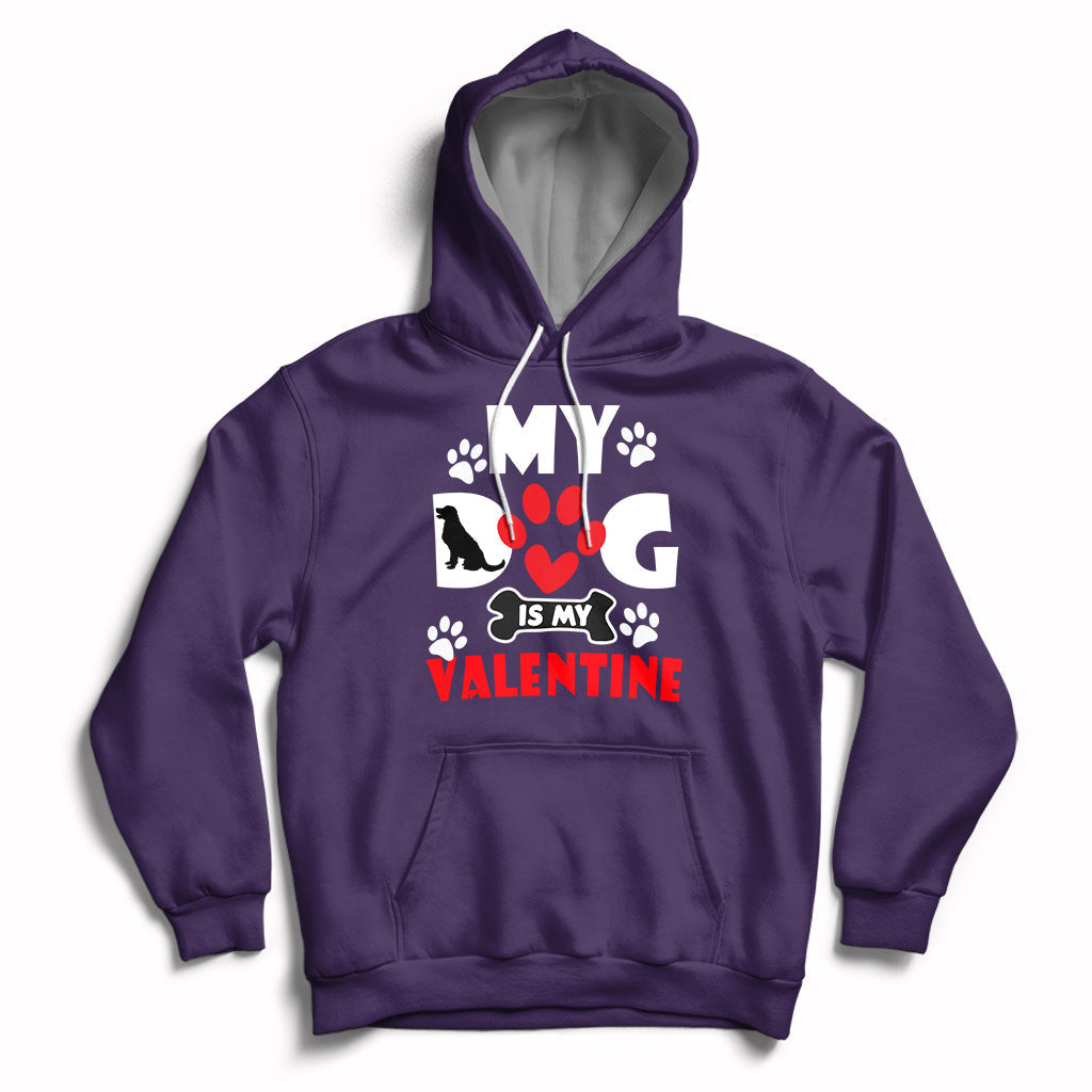 Purple dog lover Valentine hoodie with heart paw graphic and chest logo print