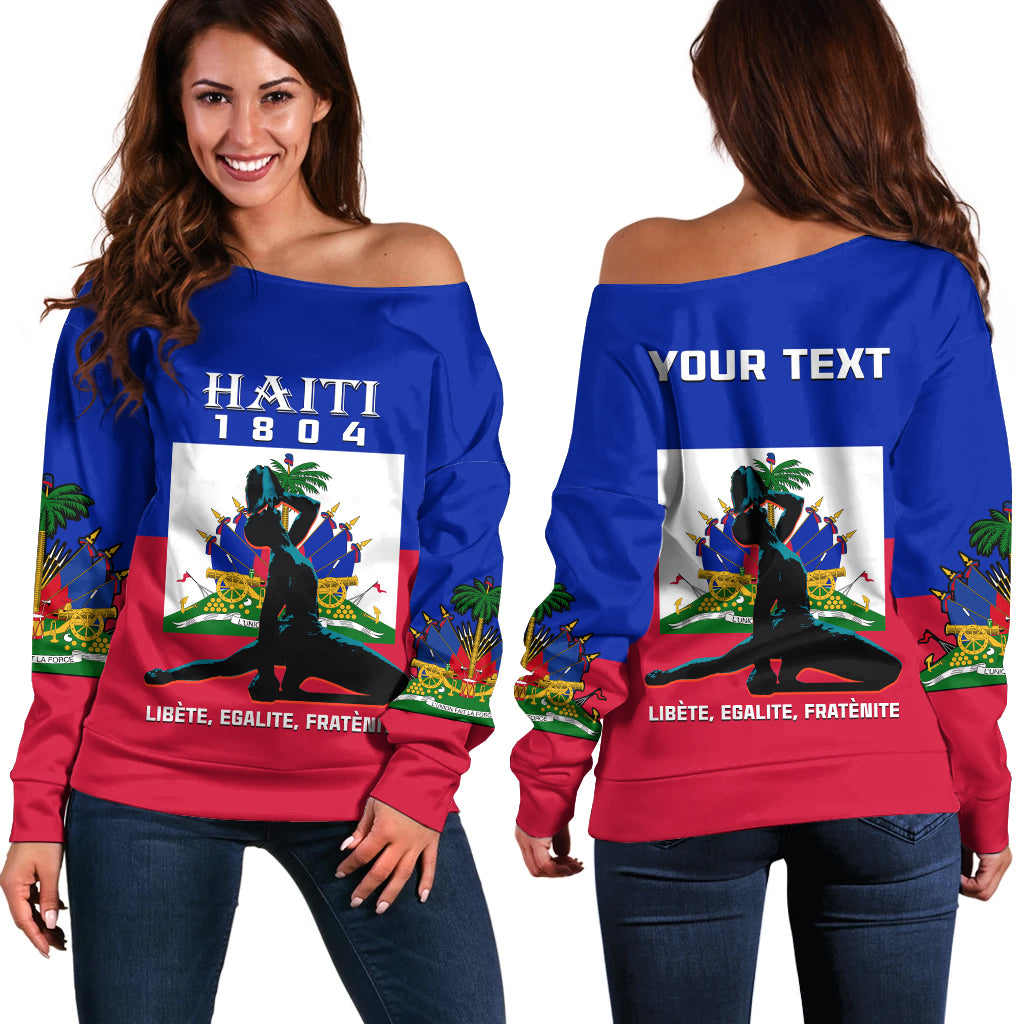 (Custom Personalised) Haiti Off Shoulder Sweater Negre Marron With Haitian Flag - Wonder Print Shop