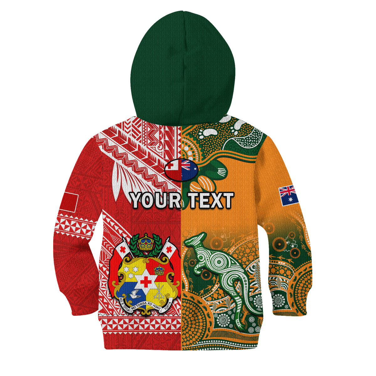 (Custom Personalised) Mate Maa Tonga And Wallabies Rugby Hoodie KID Polynesian Mix Aboriginal - Wonder Print Shop