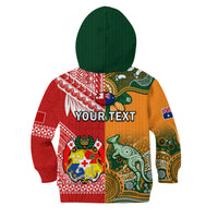 (Custom Personalised) Mate Maa Tonga And Wallabies Rugby Hoodie KID Polynesian Mix Aboriginal - Wonder Print Shop