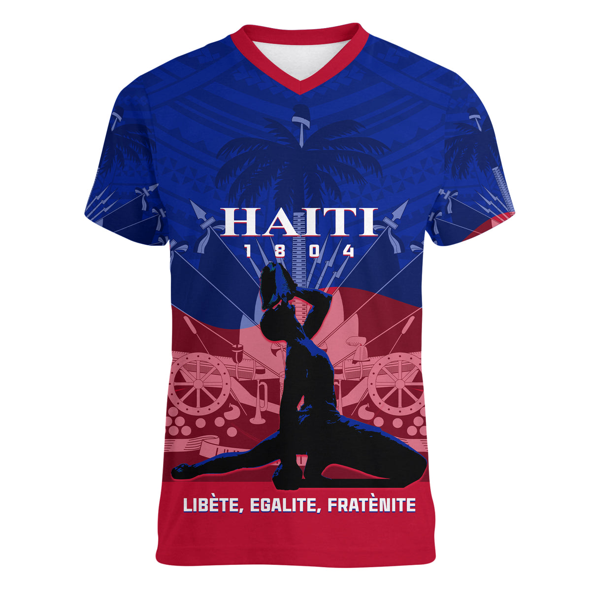 Haiti Women V Neck T Shirt Negre Marron With Coat Of Arms Polynesian Style - Wonder Print Shop