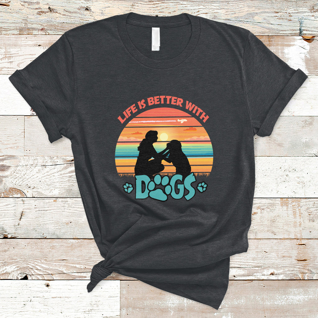 Life Is Better With Dogs Paw Print Dog Lover Womens Girls T-Shirt - Wonder Print Shop