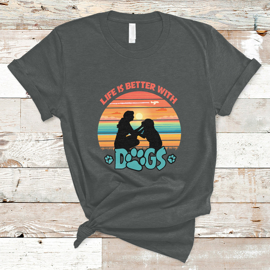 Life Is Better With Dogs Paw Print Dog Lover Womens Girls T-Shirt - Wonder Print Shop