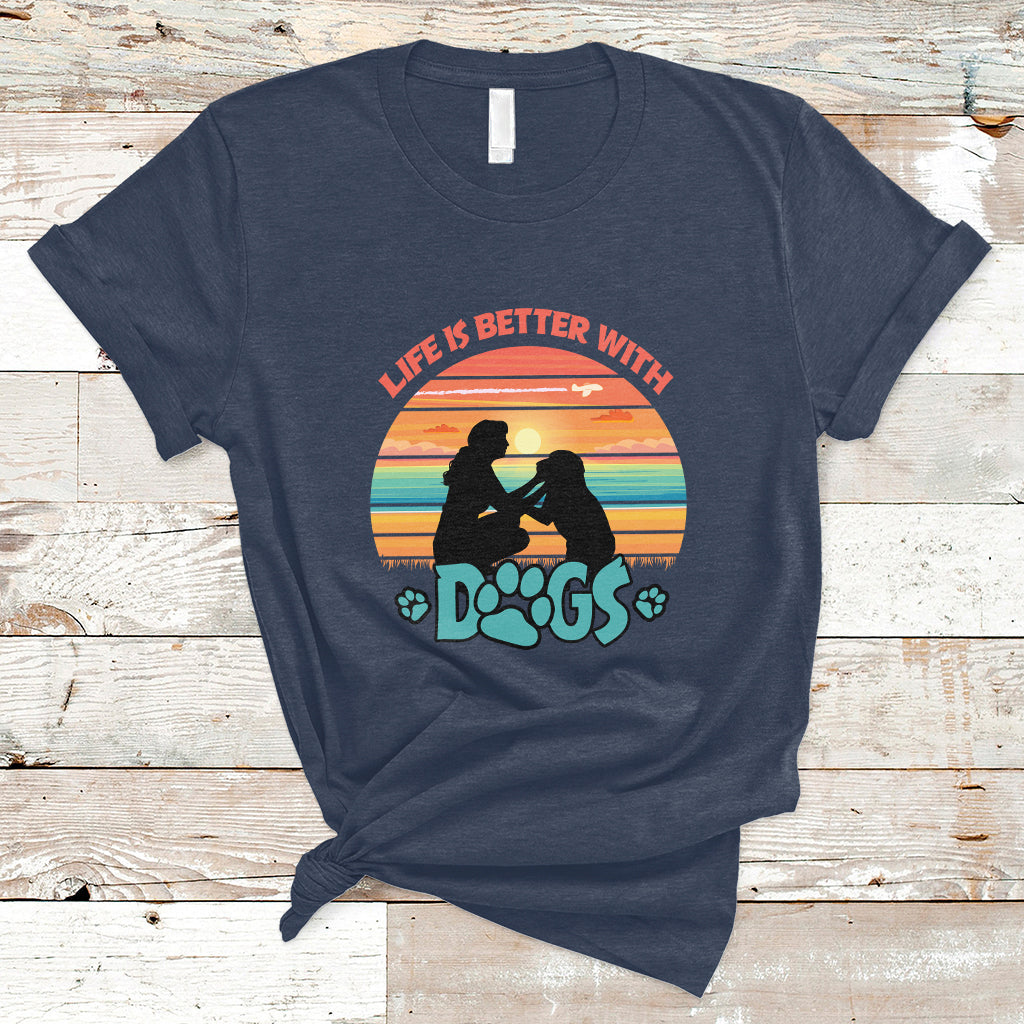 Life Is Better With Dogs Paw Print Dog Lover Womens Girls T-Shirt - Wonder Print Shop