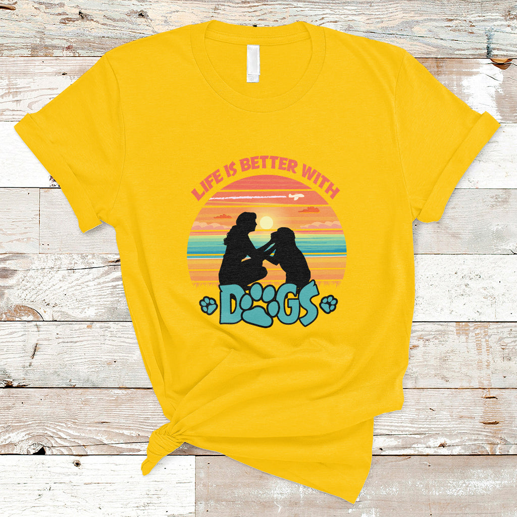 Life Is Better With Dogs Paw Print Dog Lover Womens Girls T-Shirt - Wonder Print Shop