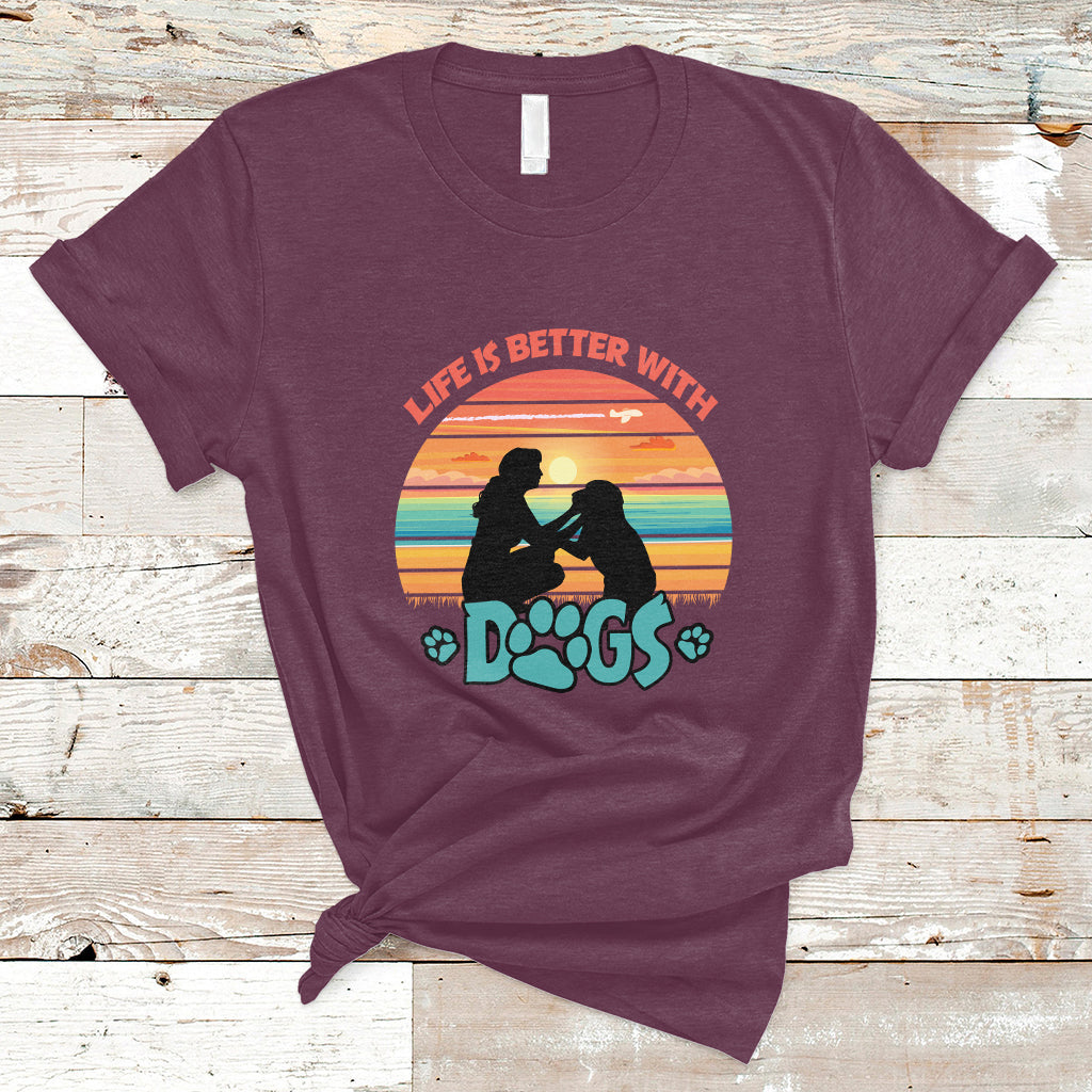 Life Is Better With Dogs Paw Print Dog Lover Womens Girls T-Shirt - Wonder Print Shop