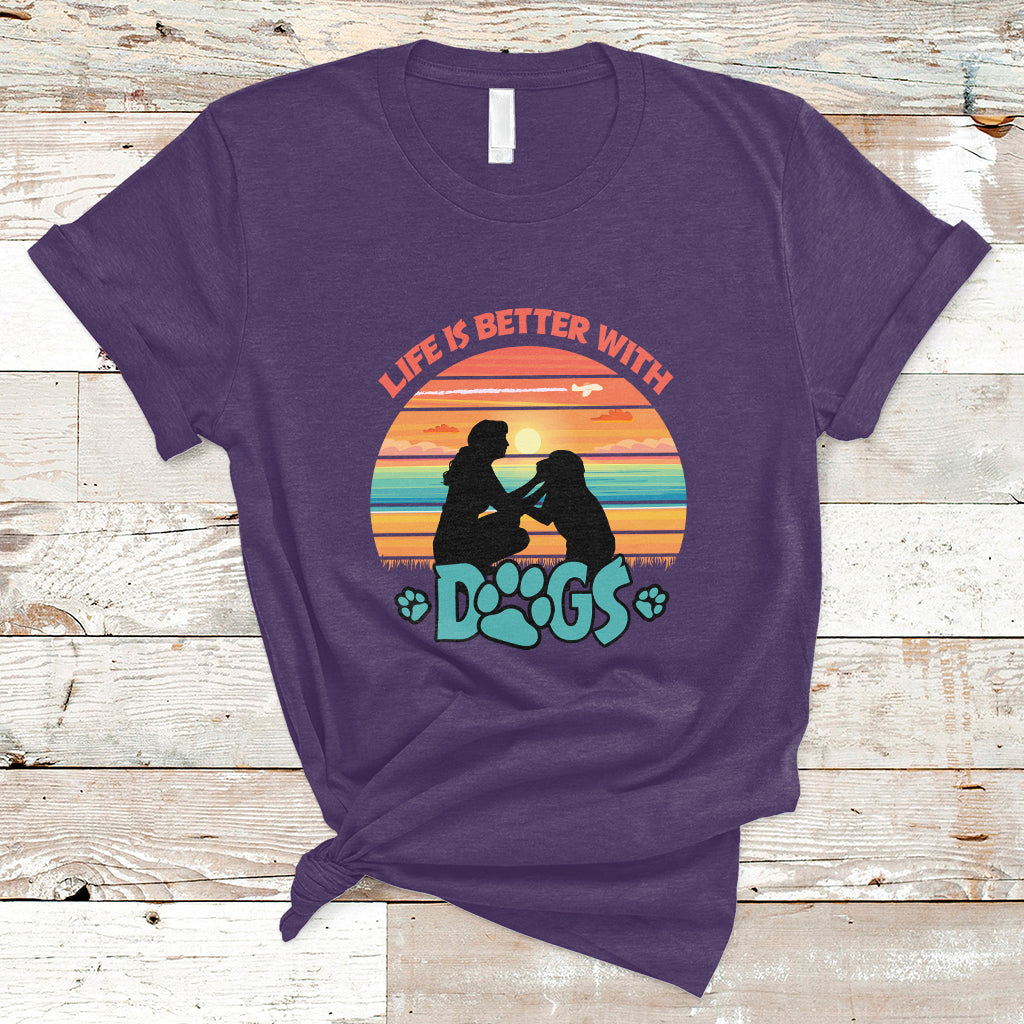 Life Is Better With Dogs Paw Print Dog Lover Womens Girls T-Shirt - Wonder Print Shop