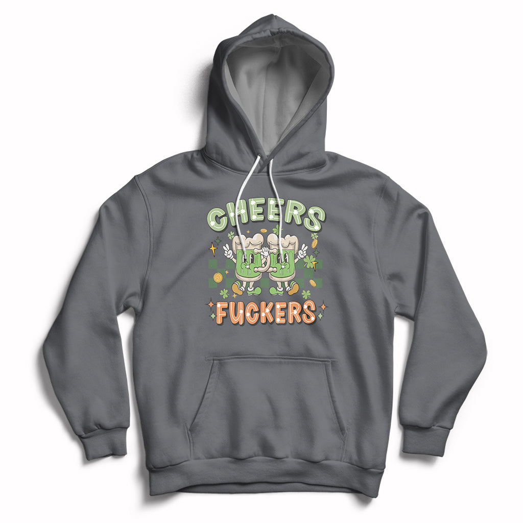 Retro Cheers Fuckers St Patrick's Day Mens Womens Beer Drinking Beer Mugs Hoodie - Wonder Print Shop
