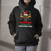 Black hoodie with Christmas tree racing car graphic, front pocket and hood