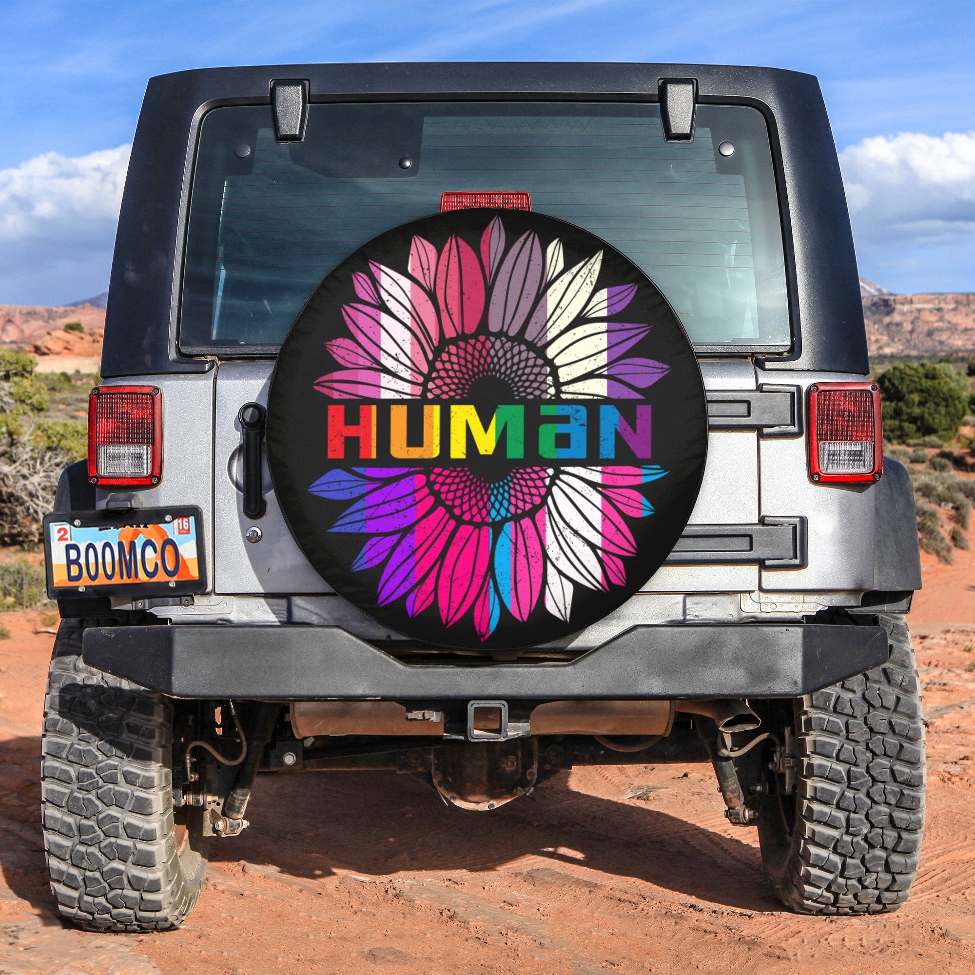 LGBT Tire Covers - Human Sunflower Pride Spare Tire Cover NO.107 LT8 - Wonder Print Shop