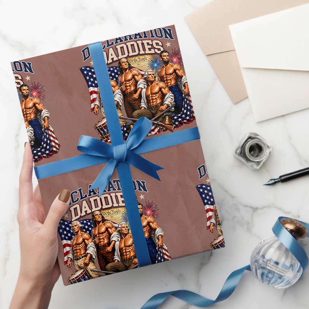 1776 America Declaration Daddies Patriotic Wrapping Paper Roll Funny Buff Founding Fathers Muscular Patriots