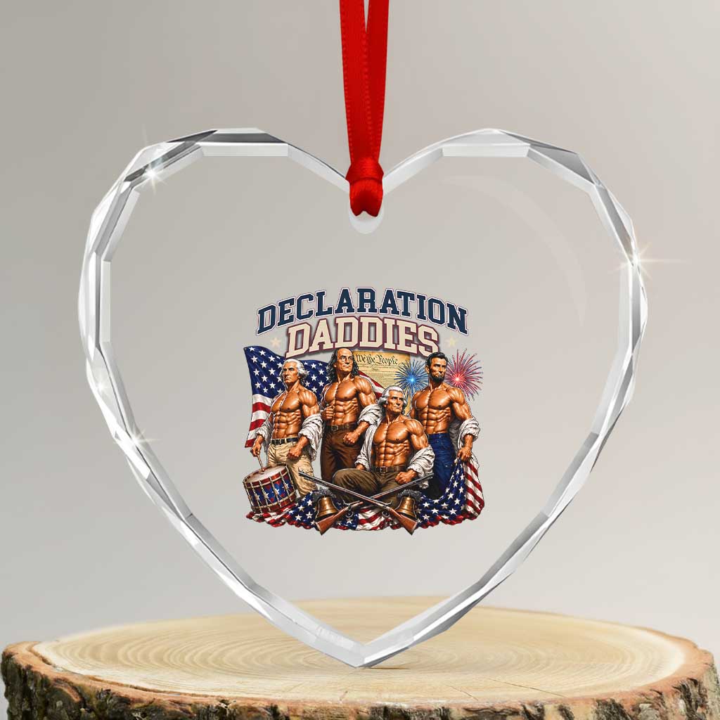 1776 America Declaration Daddies Patriotic Heart Crystal Glass Ornament Funny Buff Founding Fathers Muscular Patriots
