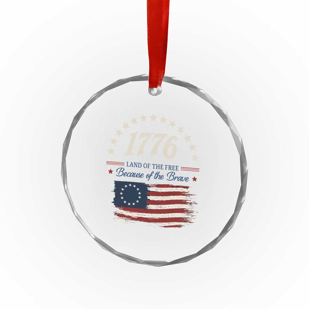 1776 Land of the Free Distressed Arch Graphic Crystal Glass Ornament Vintage Betsy Ross American Flag Stars Retro Patriotic