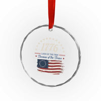 1776 Land of the Free Distressed Arch Graphic Crystal Glass Ornament Vintage Betsy Ross American Flag Stars Retro Patriotic