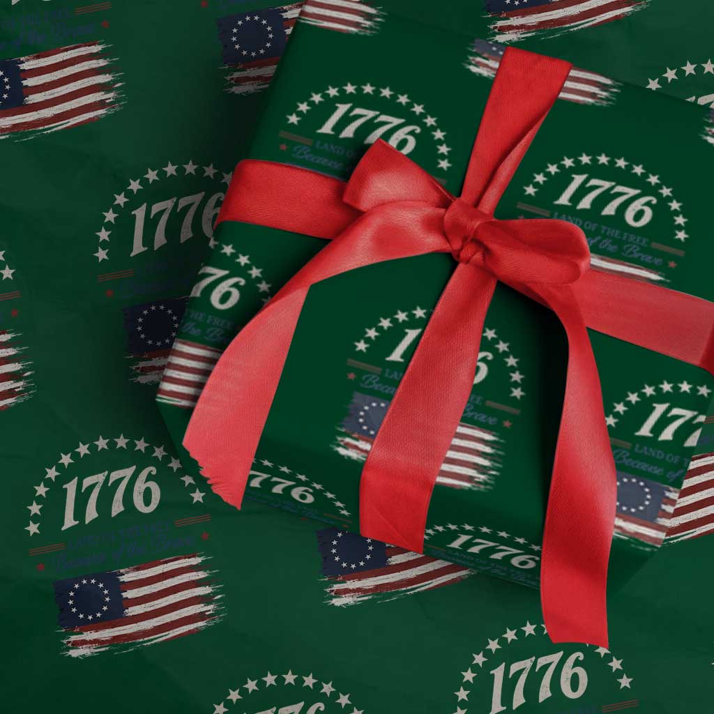1776 Land of the Free Distressed Arch Graphic Wrapping Paper Roll Vintage Betsy Ross American Flag Stars Retro Patriotic
