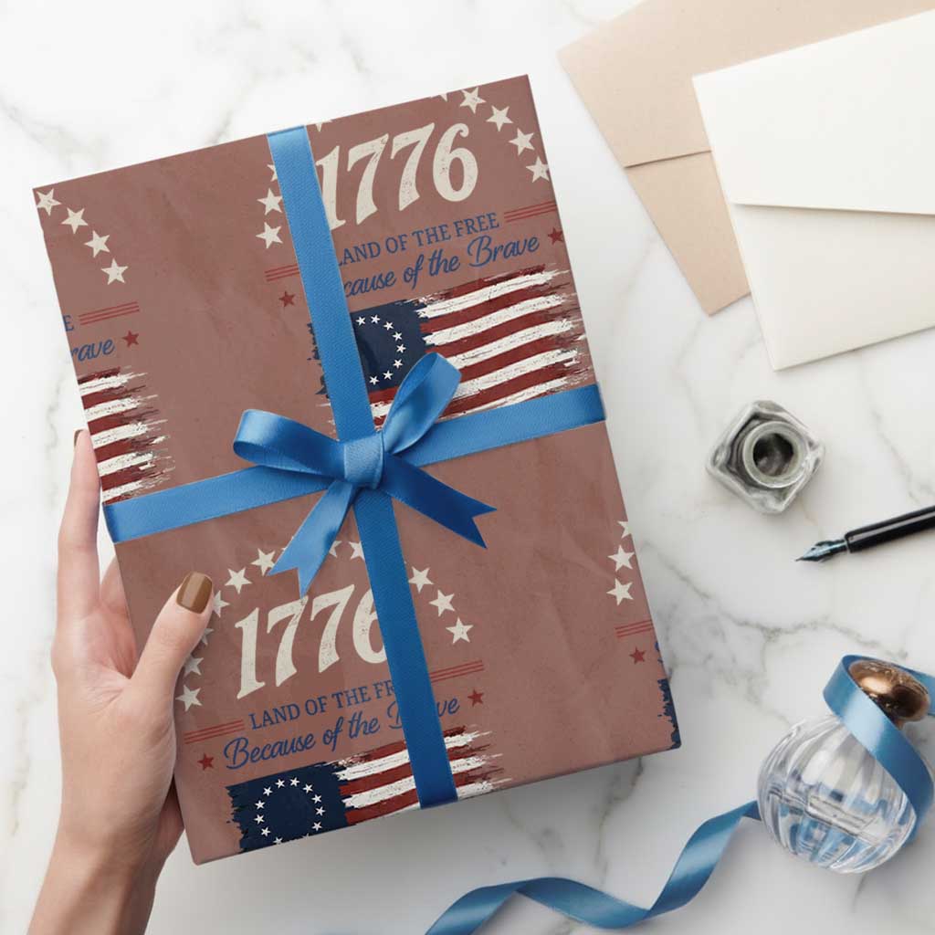 1776 Land of the Free Distressed Arch Graphic Wrapping Paper Roll Vintage Betsy Ross American Flag Stars Retro Patriotic