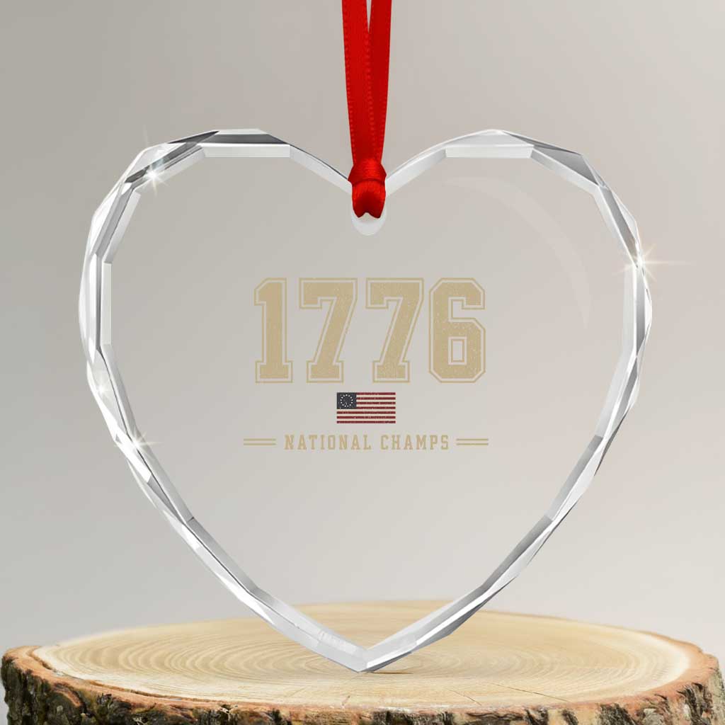 1776 National Champs 250th Anniversary USA 4th of July Heart Crystal Glass Ornament