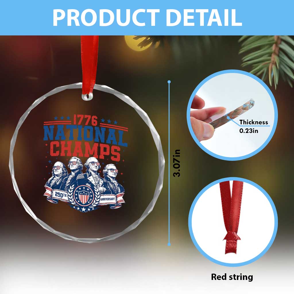 1776 National Champs Crystal Glass Ornament Funny Founding Fathers Sunglasses Patriotic 4th of July