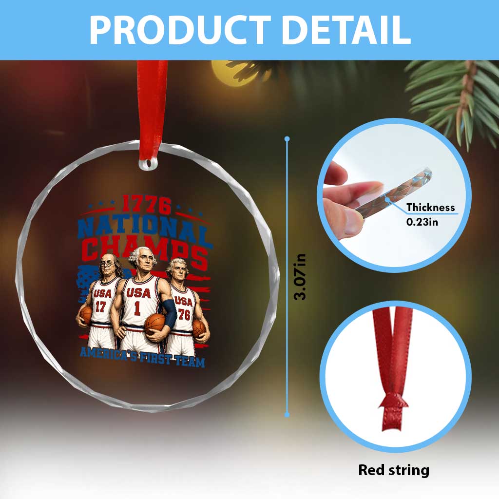 1776 National Champs Crystal Glass Ornament Patriotic Founding Fathers Basketball Undefeated America