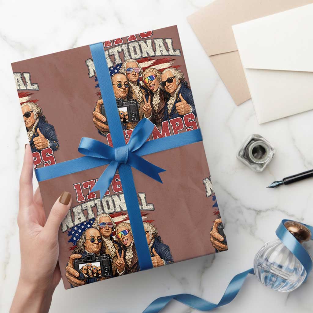 1776 National Champs Funny Founding Fathers Selfie Graphic Wrapping Paper Roll George Washington and Ben Franklin Cool Sunglasses Patriotic