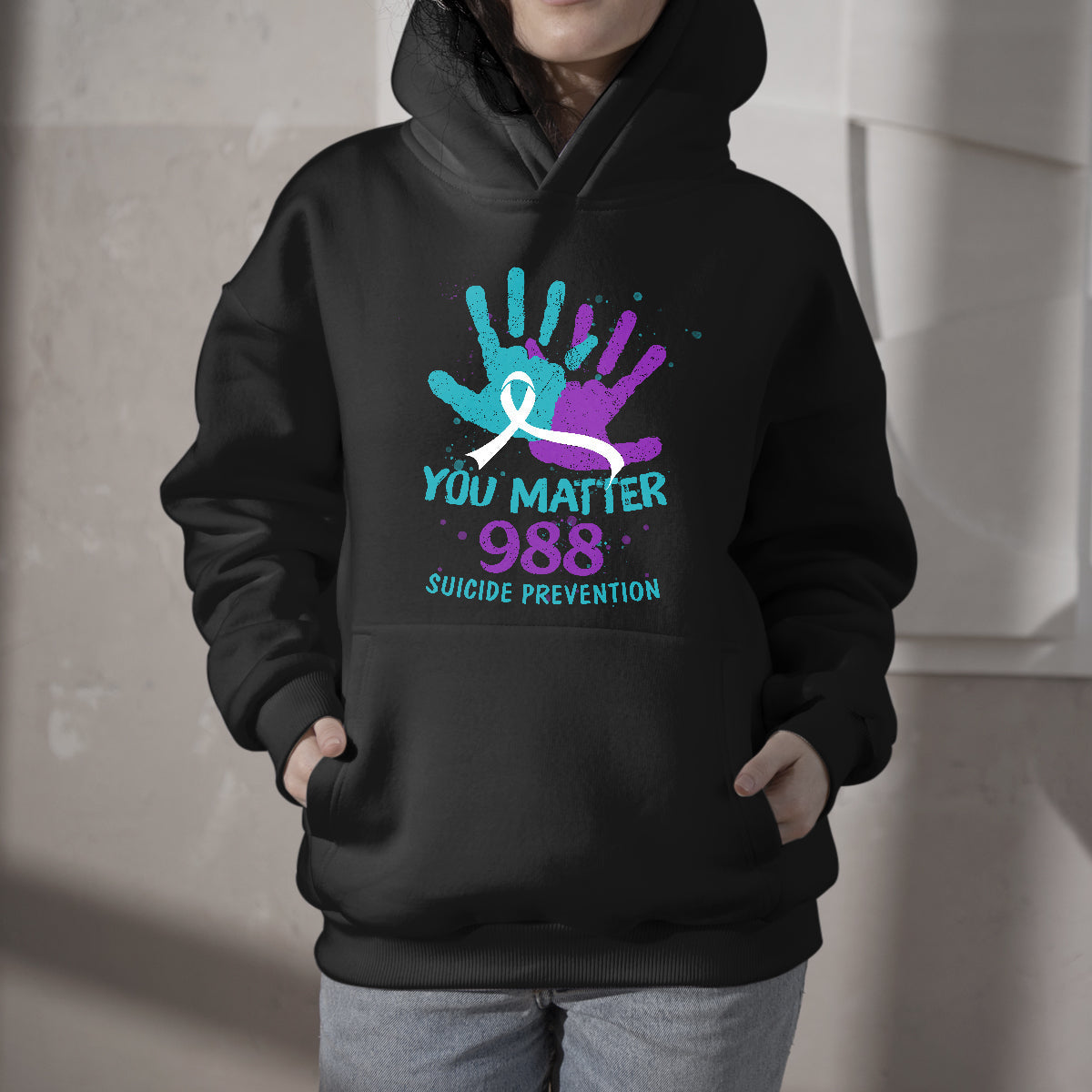 You Matter 988 Suicide Prevention Teal and Purple Ribbon, Awareness Hoodie - Wonder Print Shop