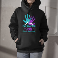 You Matter 988 Suicide Prevention Teal and Purple Ribbon, Awareness Hoodie - Wonder Print Shop
