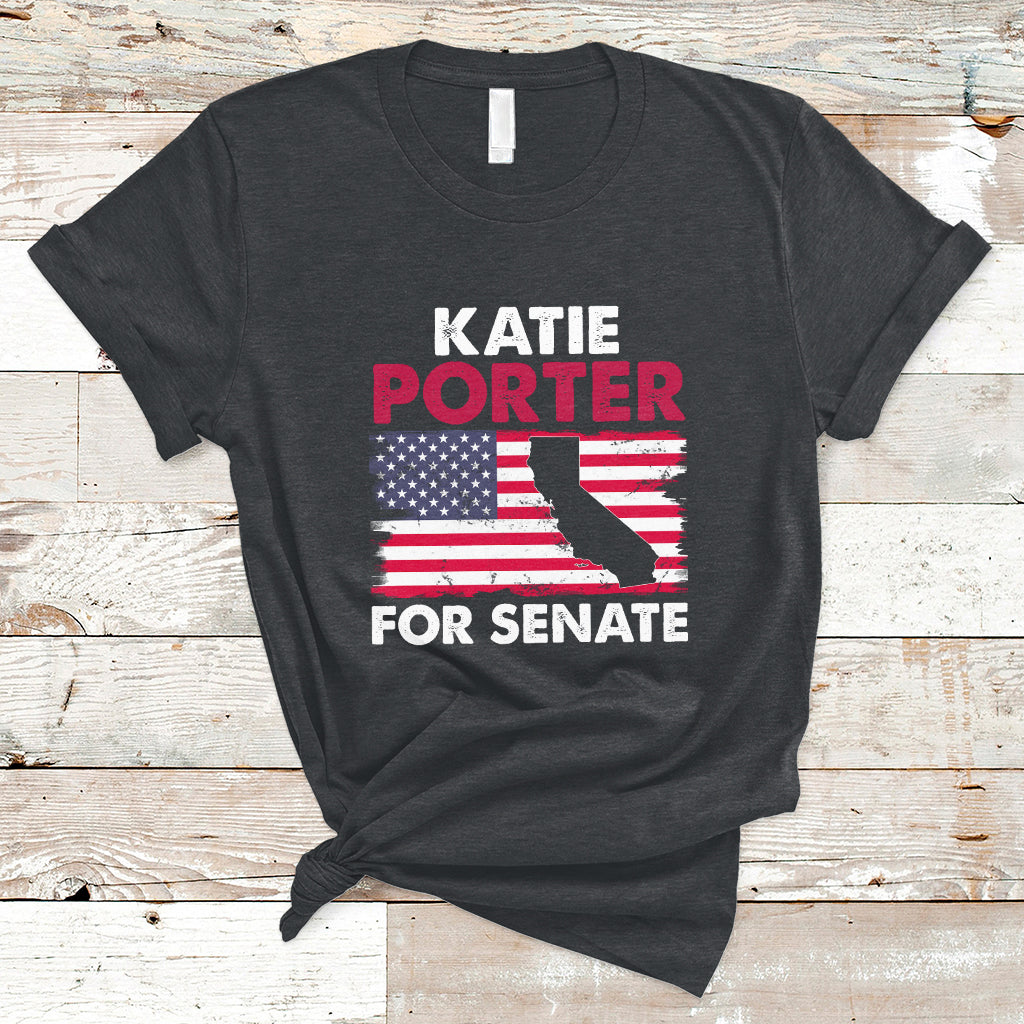 Retro Katie Porter 2024 Whiteboard For Senate California Democrat American Flag T-Shirt - Wonder Print Shop