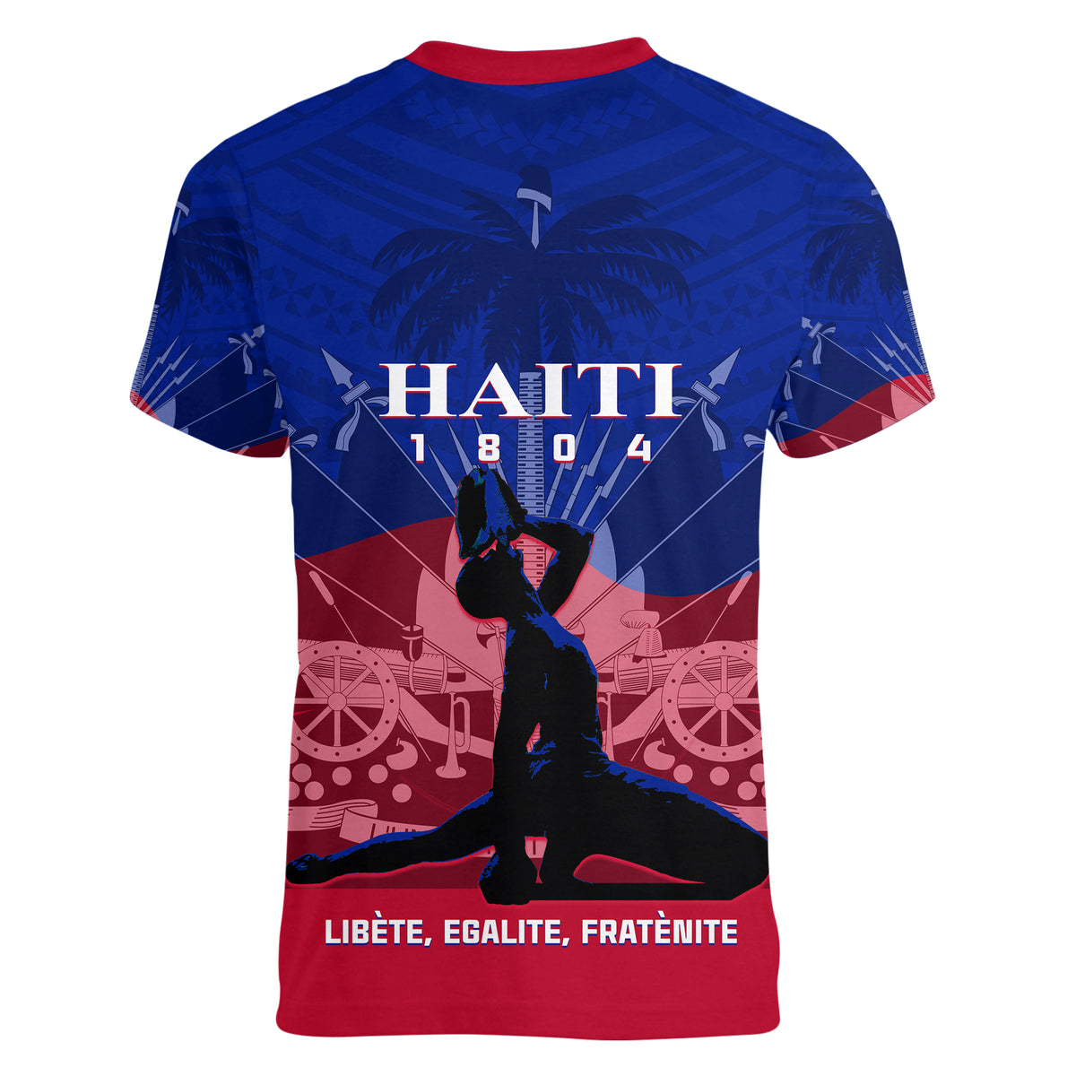 Haiti Women V Neck T Shirt Negre Marron With Coat Of Arms Polynesian Style - Wonder Print Shop