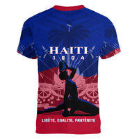 Haiti Women V Neck T Shirt Negre Marron With Coat Of Arms Polynesian Style - Wonder Print Shop