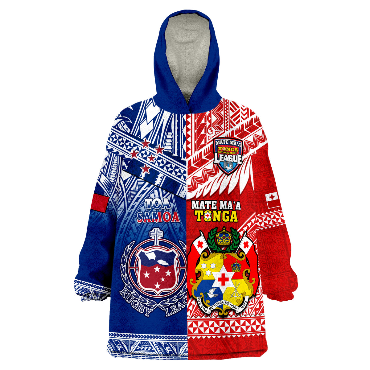 (Custom Personalised) Mate Maa Tonga And Toa Samoa Rugby Wearable Blanket Hoodie Polynesian Pattern - Wonder Print Shop