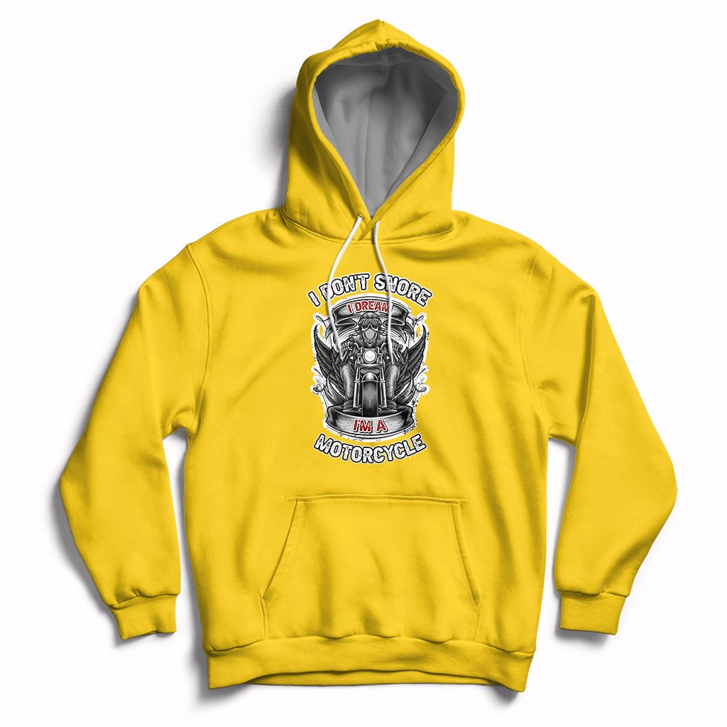 Daisy yellow motorcycle graphic hoodie with front pocket and adjustable drawstring hood