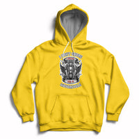 Daisy yellow motorcycle graphic hoodie with front pocket and adjustable drawstring hood