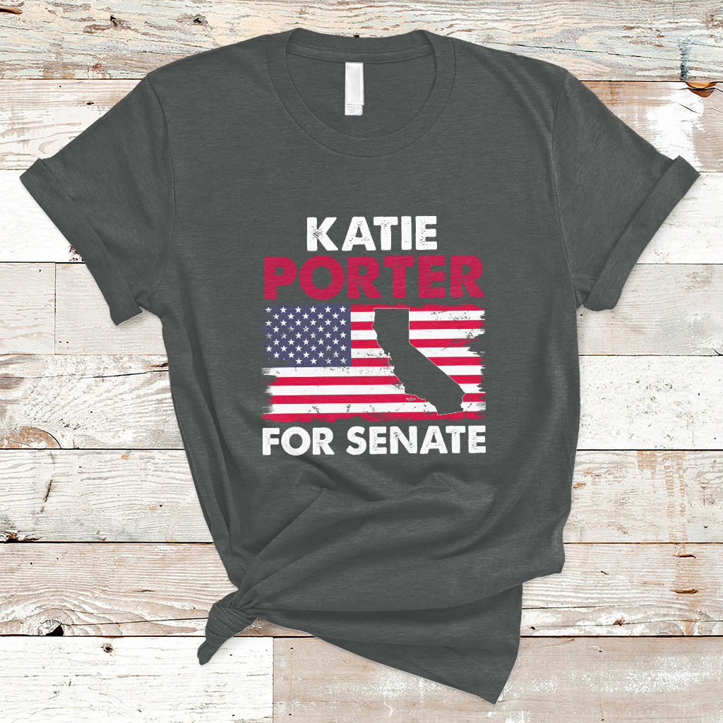 Retro Katie Porter 2024 Whiteboard For Senate California Democrat American Flag T-Shirt - Wonder Print Shop