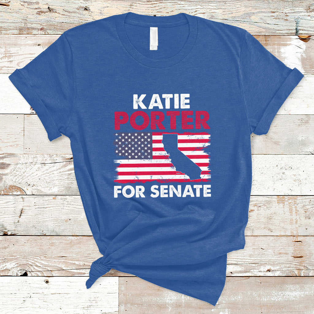 Retro Katie Porter 2024 Whiteboard For Senate California Democrat American Flag T-Shirt - Wonder Print Shop