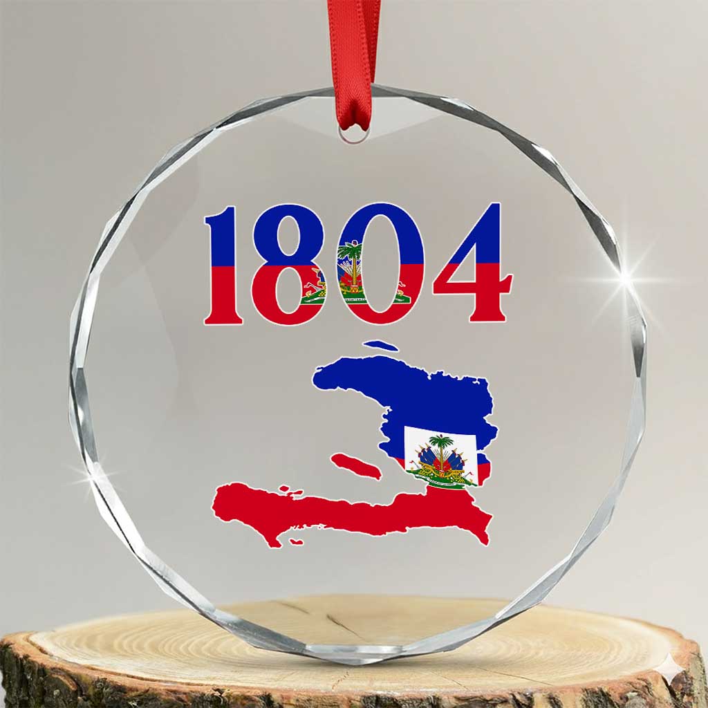 1804 Haiti Map and Flag Crystal Glass Ornament Haitian Heritage Pride Graphic