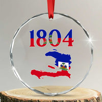 1804 Haiti Map and Flag Crystal Glass Ornament Haitian Heritage Pride Graphic