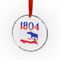 1804 Haiti Map and Flag Crystal Glass Ornament Haitian Heritage Pride Graphic