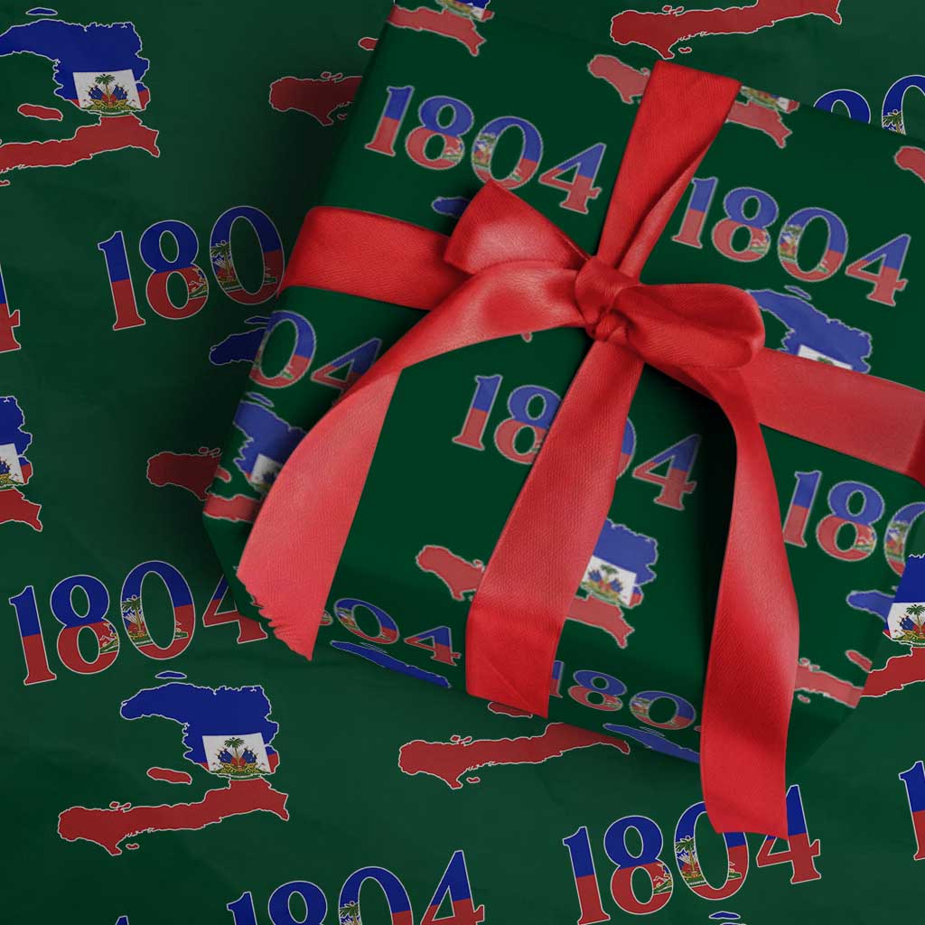 1804 Haiti Map and Flag Wrapping Paper Roll Haitian Heritage Pride Graphic