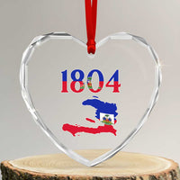 1804 Haiti Map and Flag Heart Crystal Glass Ornament Haitian Heritage Pride Graphic