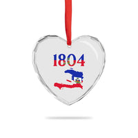 1804 Haiti Map and Flag Heart Crystal Glass Ornament Haitian Heritage Pride Graphic