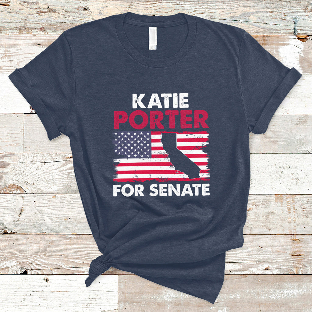 Retro Katie Porter 2024 Whiteboard For Senate California Democrat American Flag T-Shirt - Wonder Print Shop