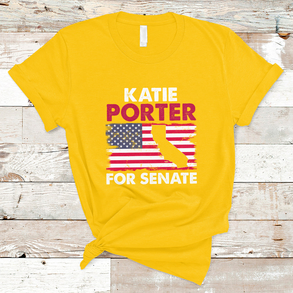 Retro Katie Porter 2024 Whiteboard For Senate California Democrat American Flag T-Shirt - Wonder Print Shop