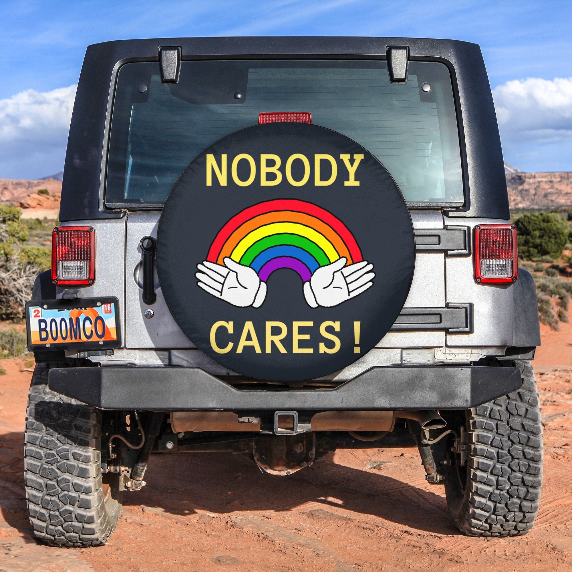LGBT Tire Covers - Nobody Cares Rainbow Pride Spare Tire Cover NO.123 LT8 - Wonder Print Shop