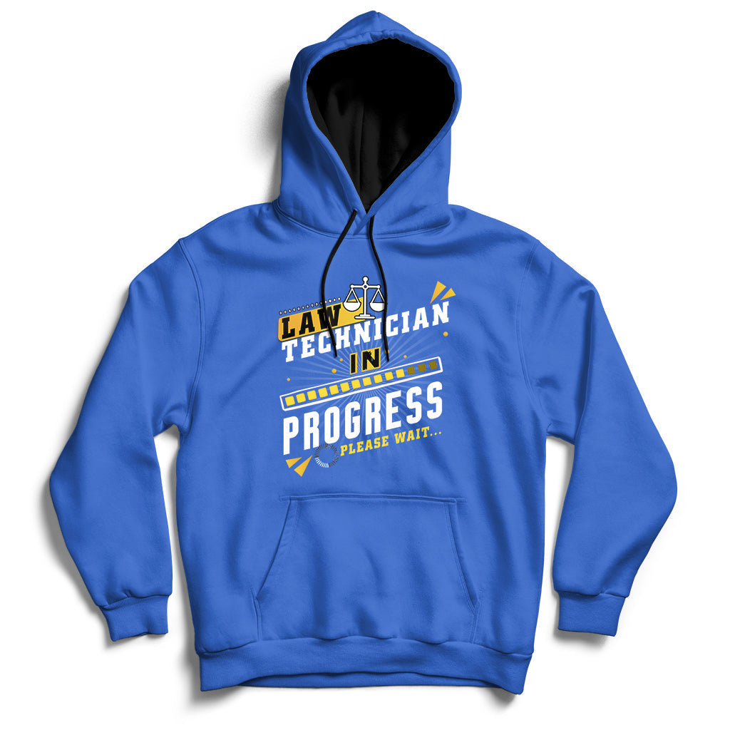 Royal blue hoodie with 'Law Technician In Progress' chest graphic