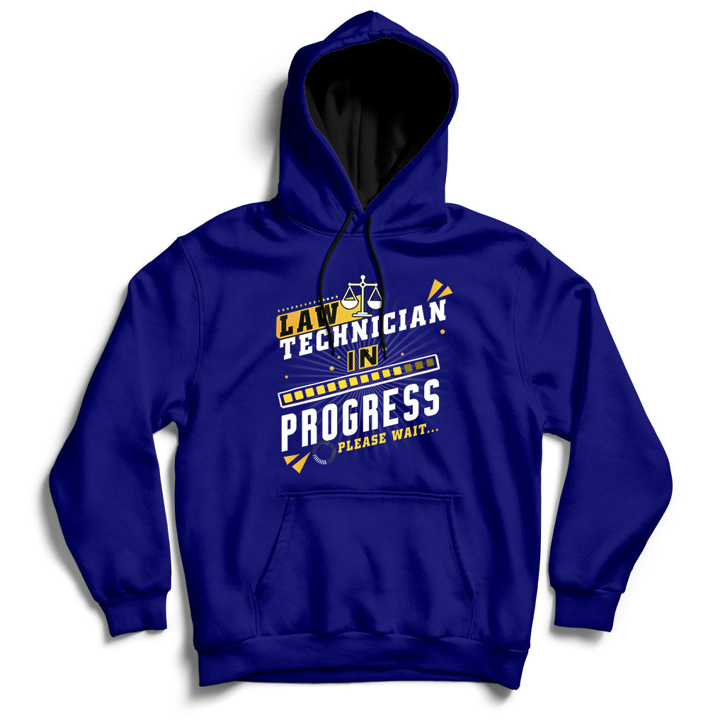 Navy hoodie with 'Law Technician In Progress' chest graphic