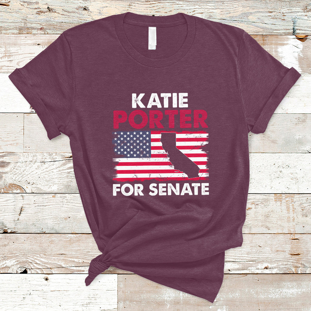 Retro Katie Porter 2024 Whiteboard For Senate California Democrat American Flag T-Shirt - Wonder Print Shop