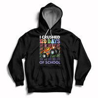 Kids black hoodie with front graphic truck and “I crushed 120 days of school” text