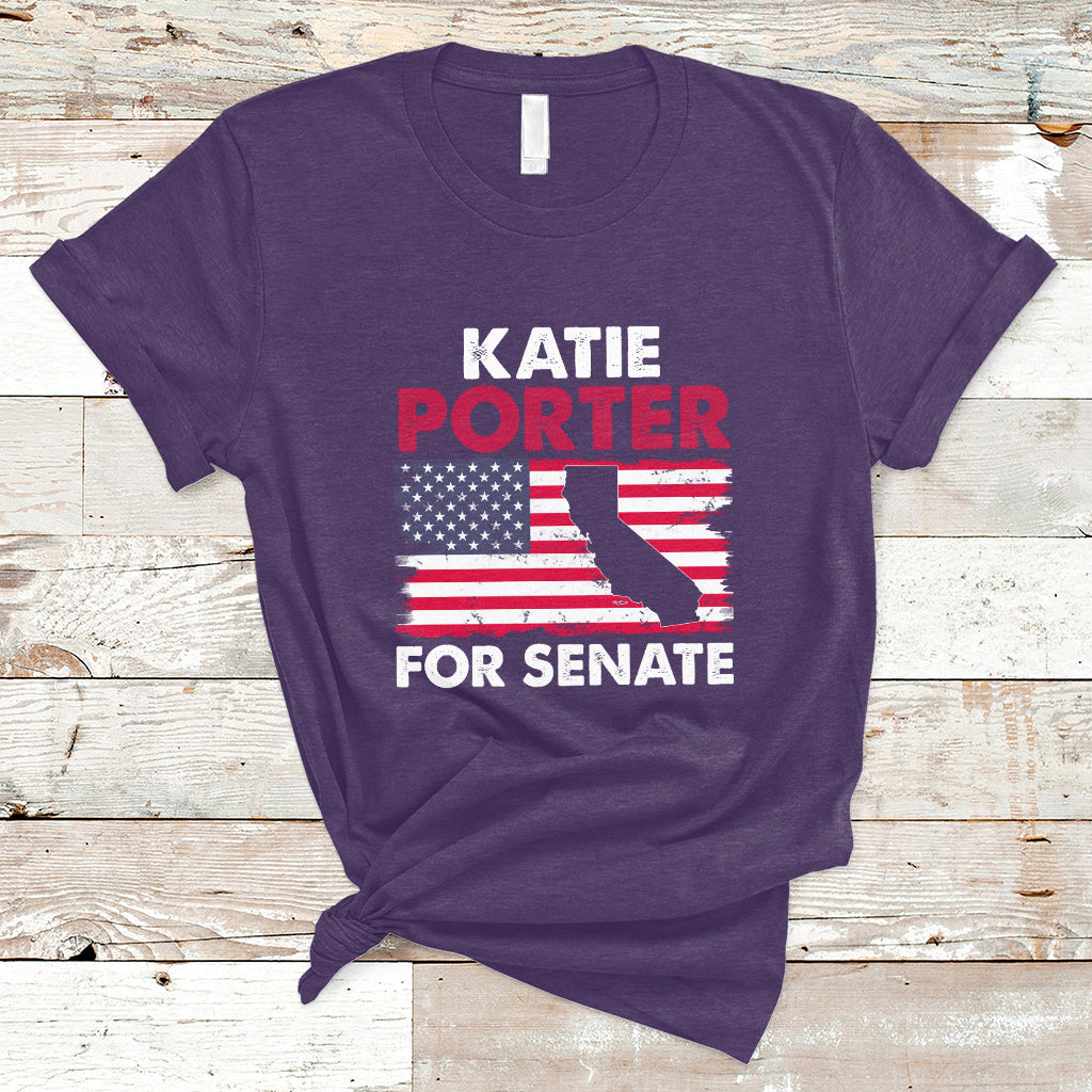 Retro Katie Porter 2024 Whiteboard For Senate California Democrat American Flag T-Shirt - Wonder Print Shop