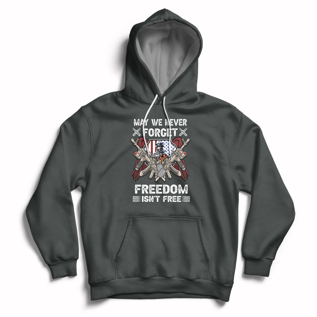 Dark gray pullover hoodie with front eagle graphic, drawstring hood, kangaroo pocket